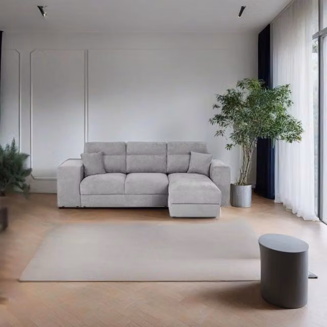 Divano penisola reversibile Lilo con funzione letto e pouf coordinato colore grigio L/P/H: 266 x 153 x 98 cm