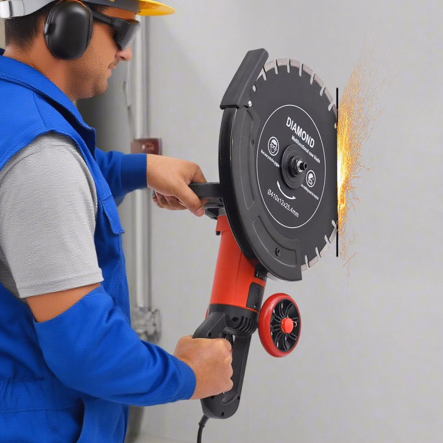Troncatrice per calcestruzzo elettrica, 4000 W - Profondità di taglio regolabile, 165 mm - Alimentazione a corrente