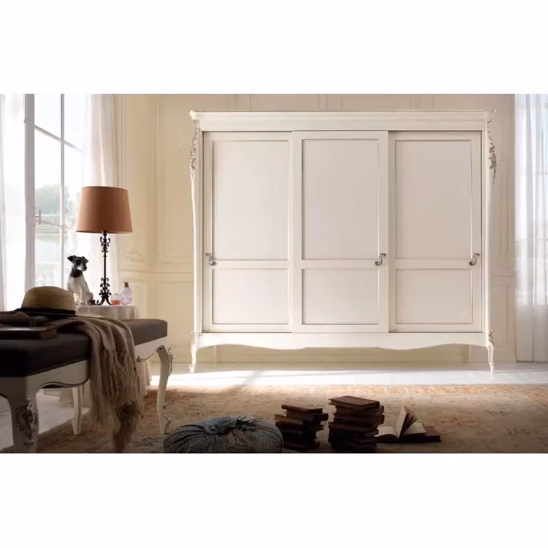 Armadio classico con 3 ante scorrevoli in legno con intaglio Mobili 2G colore avorio L: 300 cm, P: 69 cm, H: 250 cm – 2