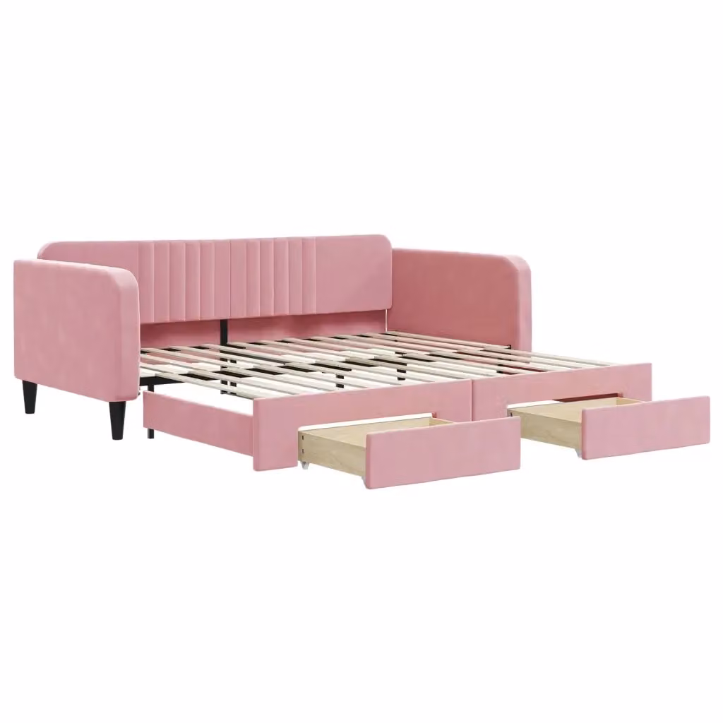 Divano Letto Estraibile vidaXL in Velluto Rosa con Cassetto per Soggiorno e Camera da Letto L/P: 100 x 200 cm – 2