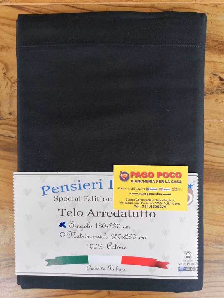 Coperta singola o matrimoniale, tinta unita, 100% cotone, colore nero