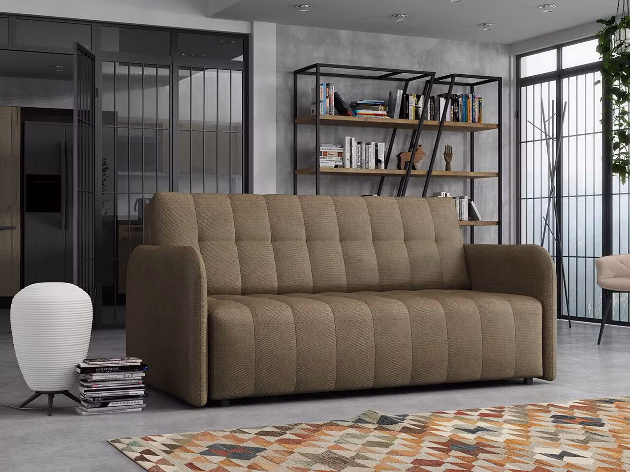 MIRJAN24 Divano letto Viva Grand IV, divano imbottito a 4 posti con cuscini inclusi, con contenitore e funzione letto, divano elegante (colore: Paros 3)