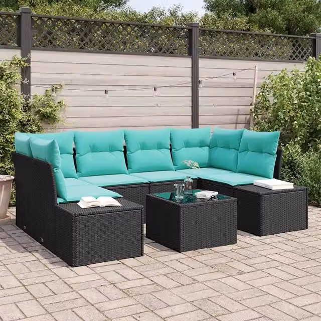 Set Divano da Giardino 7 pz Nero polyrattan 3346966