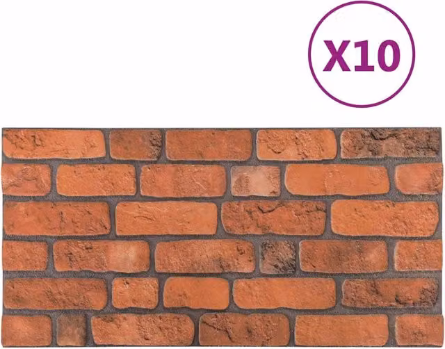 Set di 10 pannelli da parete autoadesivi in schiuma EPS color terracotta con design geometrico rustico, L: 100 cm x H: 50 cm, modello CFW8911099