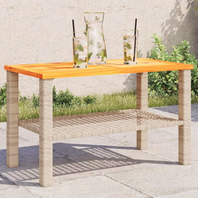 vidaXL Tavolo da Giardino Moderno in Polyrattan e Legno di Acacia Beige L: 70 cm, P: 38 cm, H: 42 cm