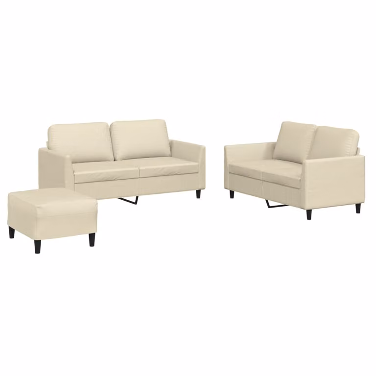Set di Divani 3 pz con Cuscini crema in Pelle finta