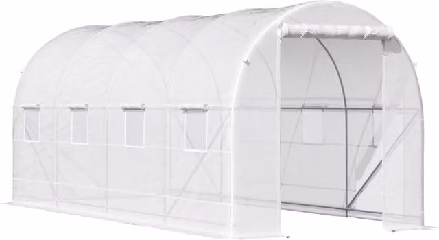 EasyComfort Serra da Giardino a Tunnel con Struttura in Acciaio e Telo in Polietilene Bianco L: 5 m, P: 2 m, H: 2 m – 1