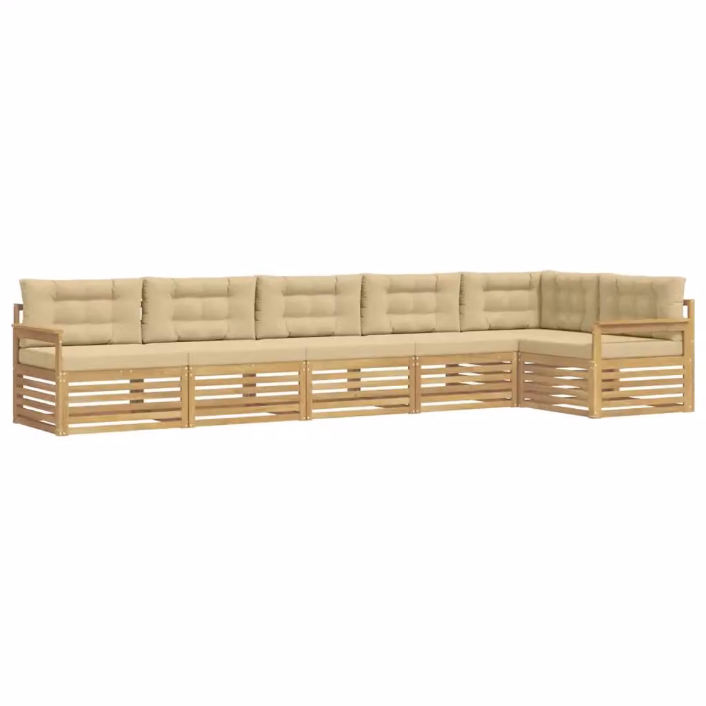 Set di divani da esterno a L vidaXL in legno di acacia con cuscini bianchi e beige – 2