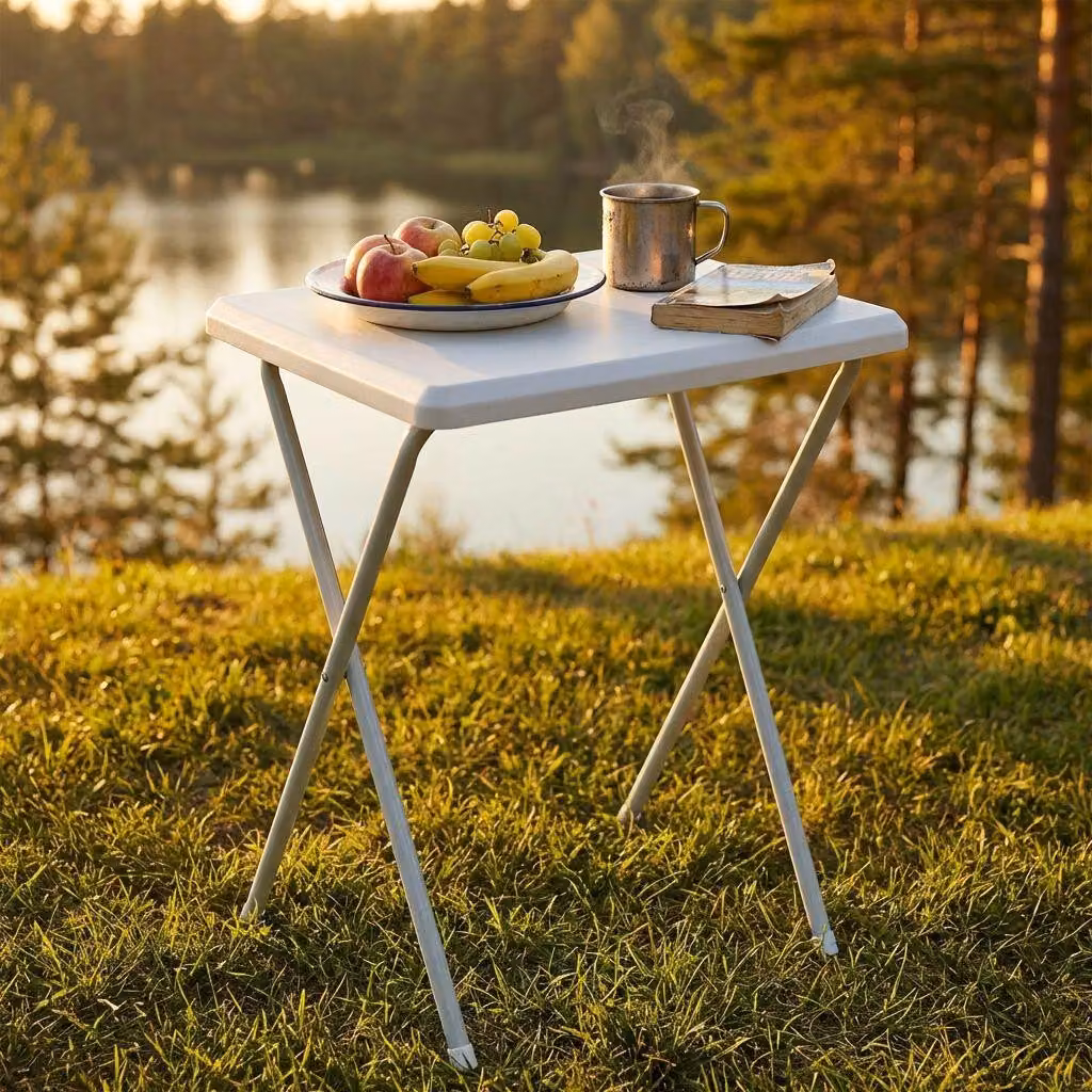 Milani Home - tavolino pieghevole, acciaio e PVC, alto pieghevole salvaspazio, bianco, piano 52 x 37 cm