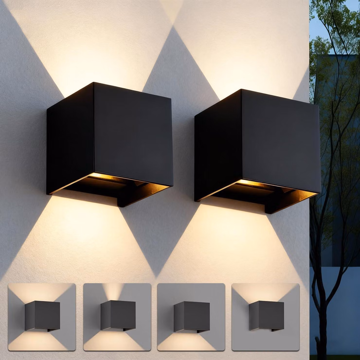 Set di 2 applique a LED, 8W, 3000K, grado di protezione IP65, alluminio, colore nero