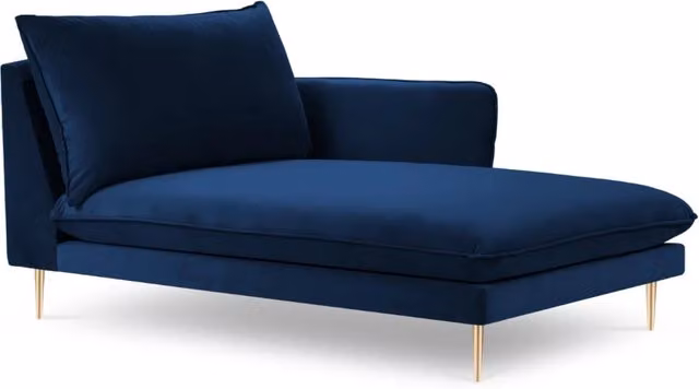 Chaise longue destra Vienna di Cosmopolitan Design in velluto blu, L/P/H: 233.8 x 130 x 95 cm