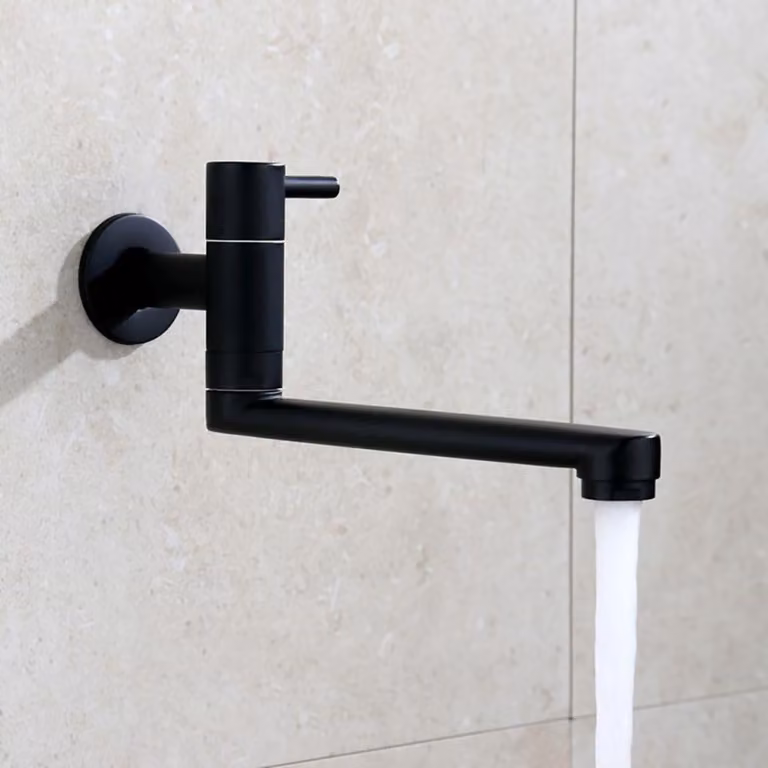 Rubinetto da parete, solo acqua fredda, acciaio inossidabile nero, 23 cm, girevole a 360°