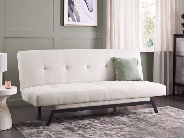 Divano Letto Beliani a 3 Posti con Meccanismo Click Clack, Rivestimento in Tessuto Bianco Sporco o Patchwork Multicolore, Design Moderno per Soggiorno – 1