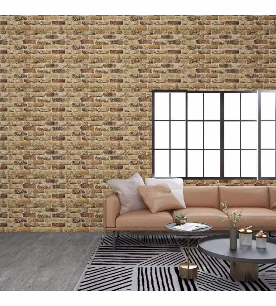 vidaXL Pannelli da parete 3D in polistirolo, confezione da 10 pezzi, colore beige e marrone, L 100 cm x H 50 cm x P 2 cm – 2