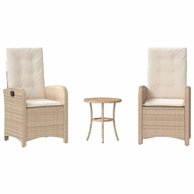 Set da Bistrò 3 pz con Cuscini Beige in Polyrattan