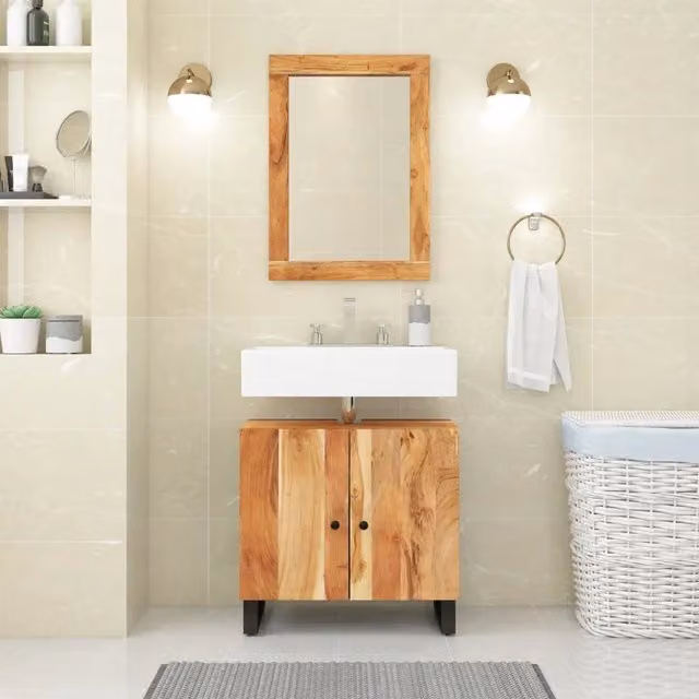 Mobile Lavabo da Bagno Freestanding vidaXL in Legno di Acacia e Metallo Marrone L: 62 cm, P: 33 cm, H: 58 cm