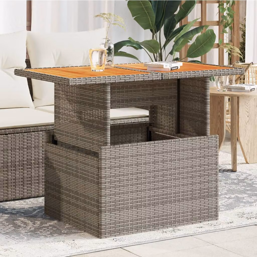 vidaXL Tavolo da giardino moderno in polyrattan e legno di acacia grigio L: 100 cm, P: 55 cm, H: 73 cm