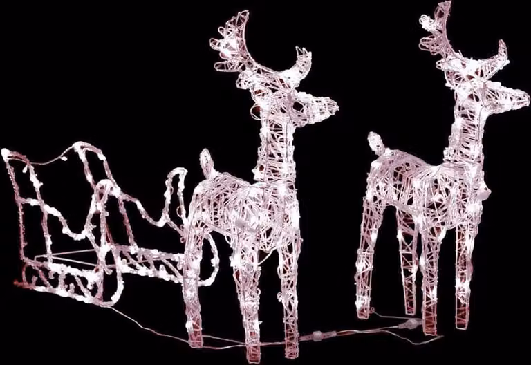 Decorazione Natalizia Renne e Slitta 160 LED 130 cm in Acrilico