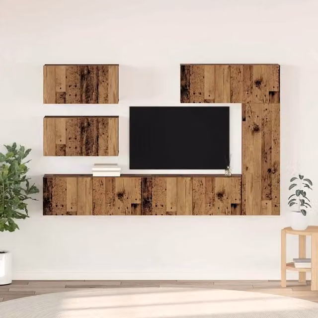 Set mobile TV 6 pz-Set di 6 Credenza per TV Legno vecchio Legno multistrato 392519