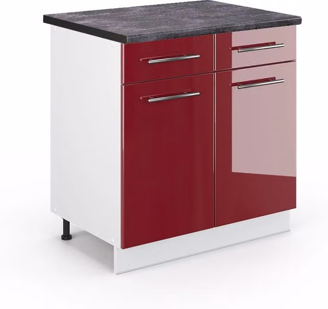 Mobiletto base per cucina Fame-Line Bordeaux lucido/Bianco 80 cm, PL Antracite Vicco