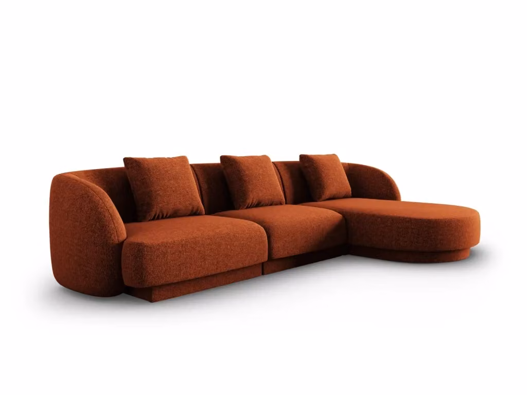 Divano angolare destro Tulum di Cosmopolitan Design, 4 posti in ciniglia color arancione, L 255 x P 106 x H 70 cm – 2