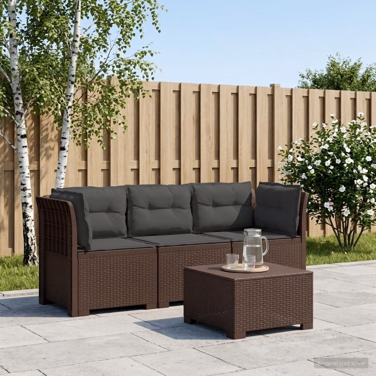 Divano da giardino a 3 posti vidaXL con cuscini in look rattan, colore antracite e marrone