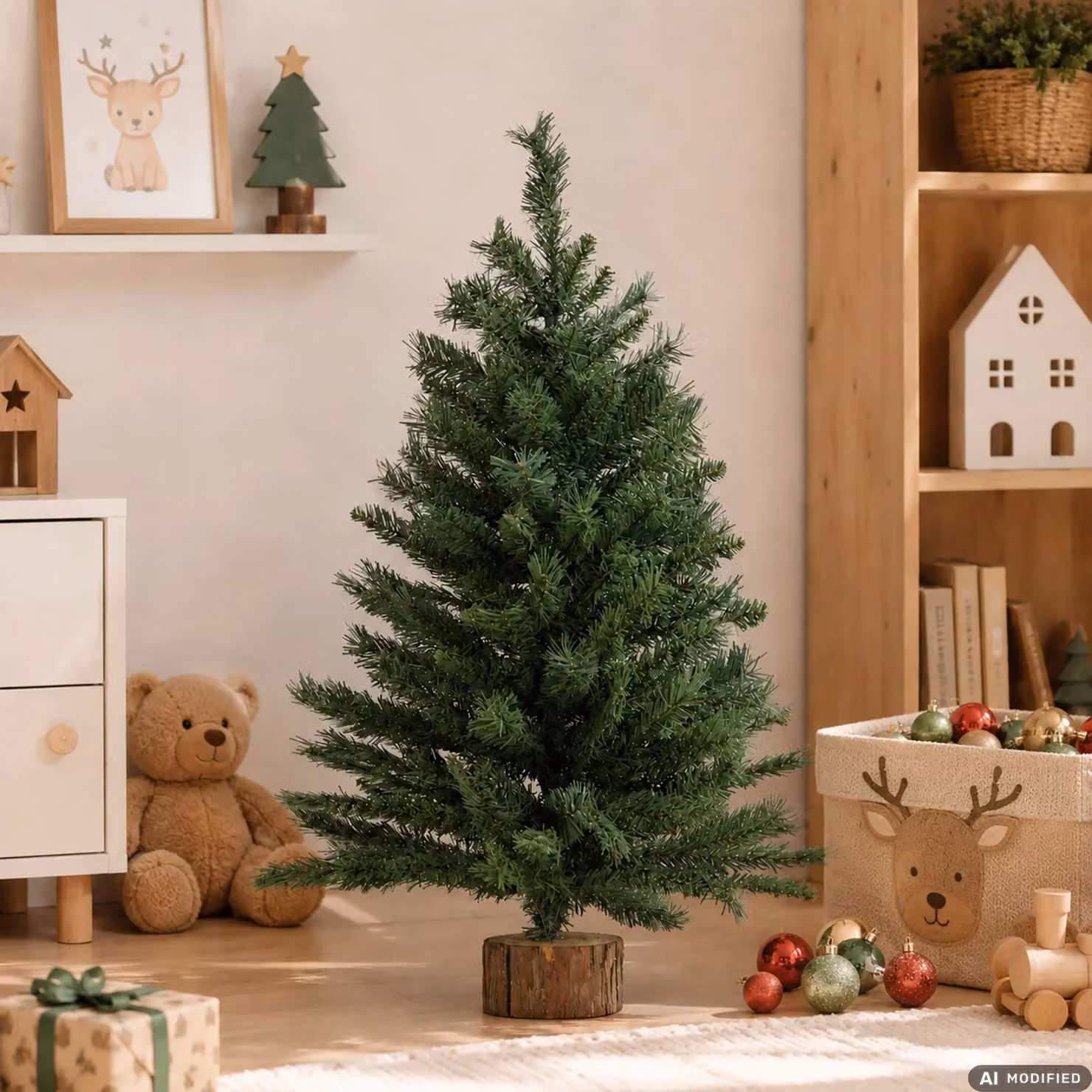 Albero di Natale Artificiale Vestiamo Casa Verde con Base in Legno, Altezza: 90 cm – 2