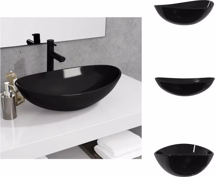 vidaXL Lavabo in vetro temperato 54,5x35x15,5 cm nero - Lavabo da bagno