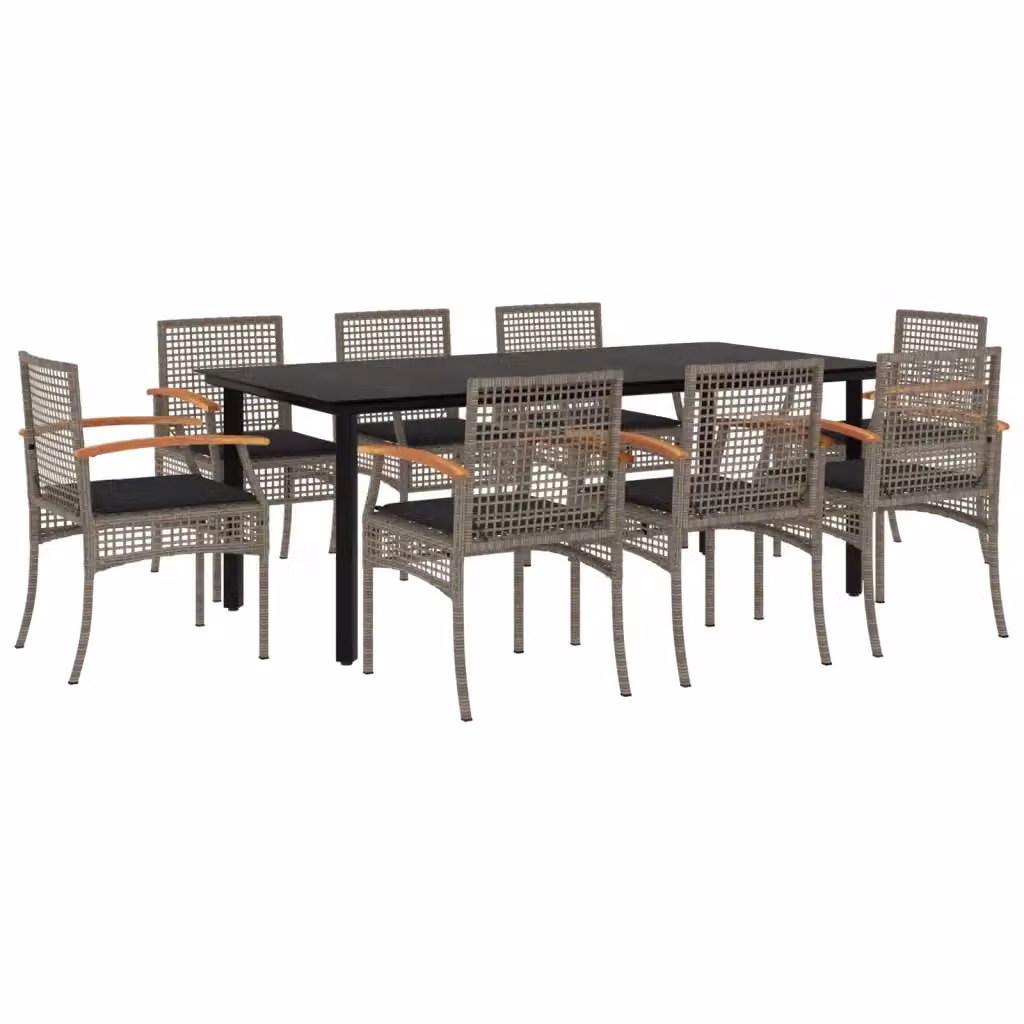 vidaXL Set da Pranzo da Giardino 9 pz in Polyrattan e Legno di Acacia con Cuscini Grigio e Nero – 2