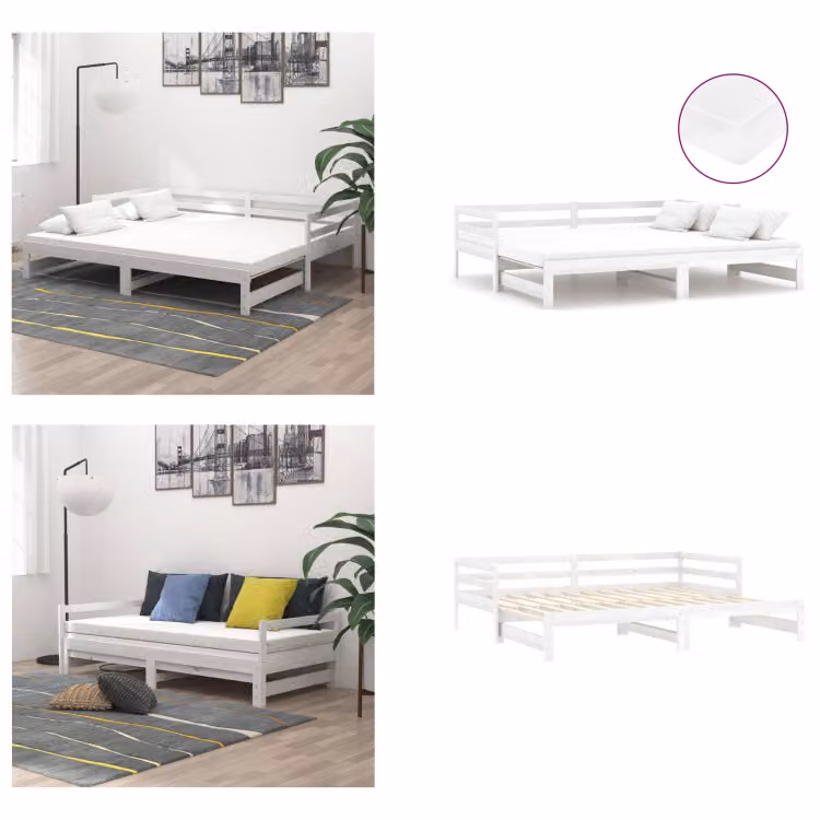 vidaXL Letto da giorno allungabile 2x(90x200) cm in pino massiccio bianco - Letto da giorno - Letti da giorno - Letti da giorno in legno - Letti da giorno in legno