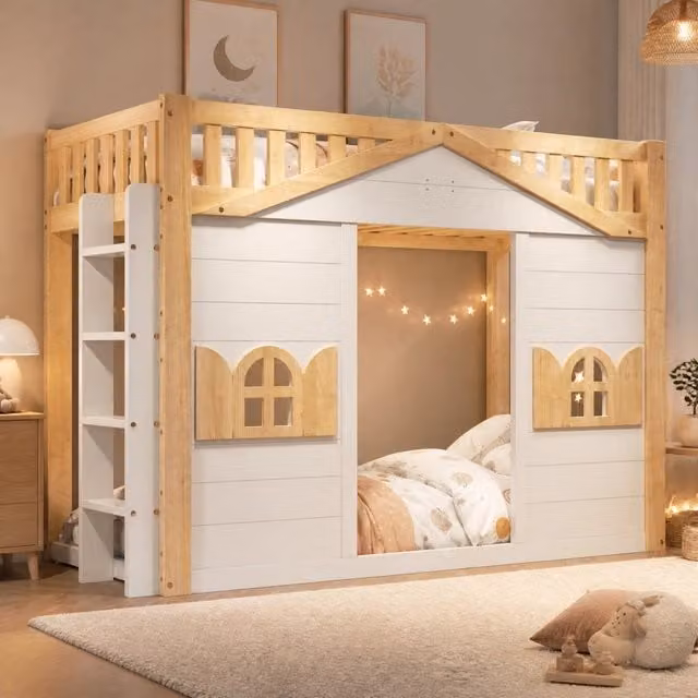 Letto a soppalco singolo Mivray in legno e MDF bianco con scala reversibile e rete inclusa L/P: 90 x 200 cm