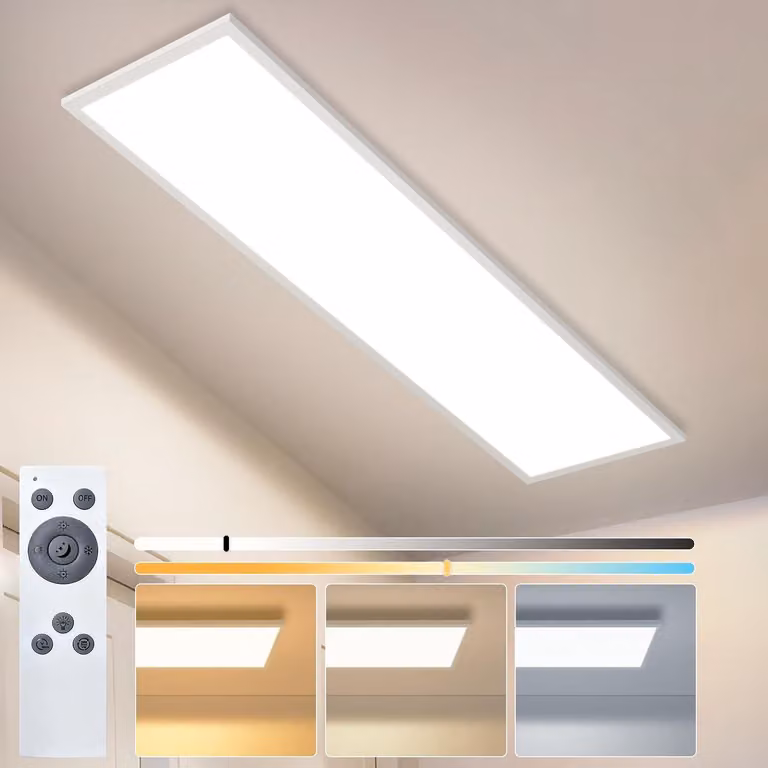 Pannello LED ZMH, 100x25 cm, dimmerabile, bianco. Lampada a soffitto piatta per soggiorno, 13,5W, con telecomando. Temperatura del colore regolabile, ideale per camera da letto, cucina, ingresso