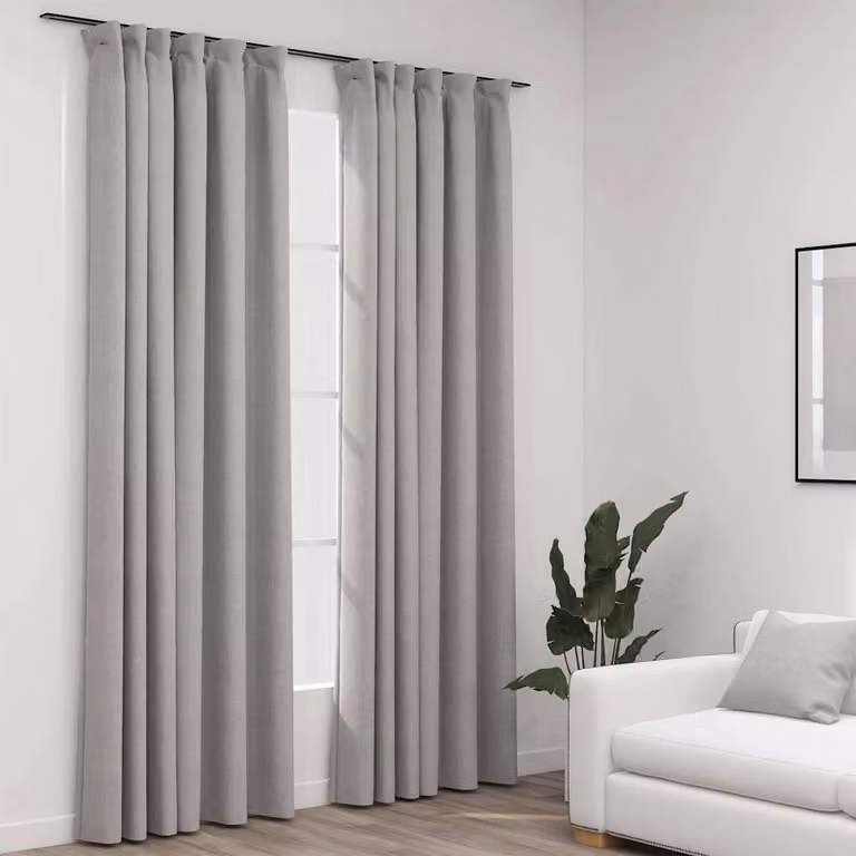 Set di 2 tende oscuranti vidaXL con effetto lino e ganci, colore grigio, L: 140 cm, H: 245 cm