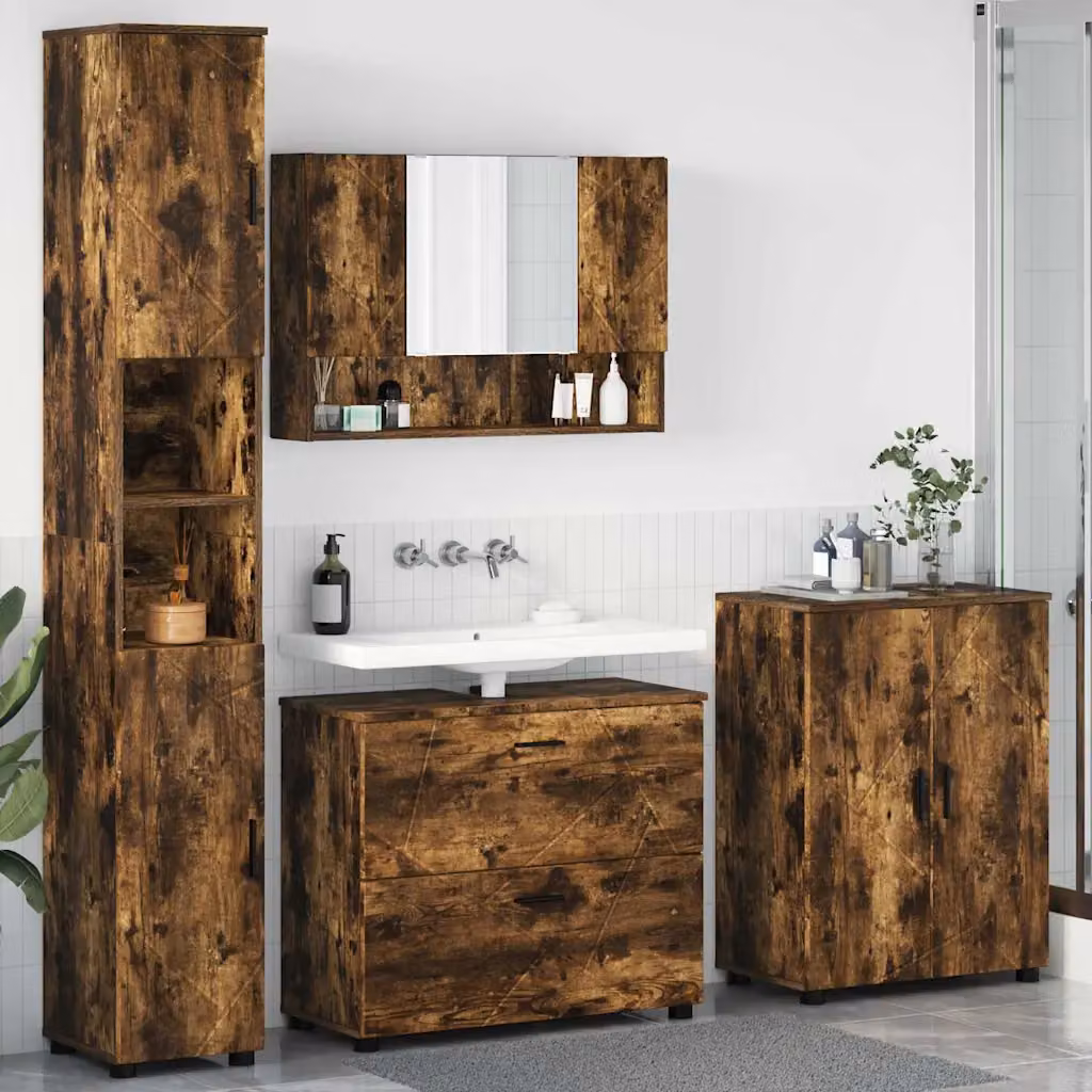 Set di mobili per il bagno vidaXL 4 pezzi in rovere e nero, L/P/H: 35 x 30 x 192 cm – 1