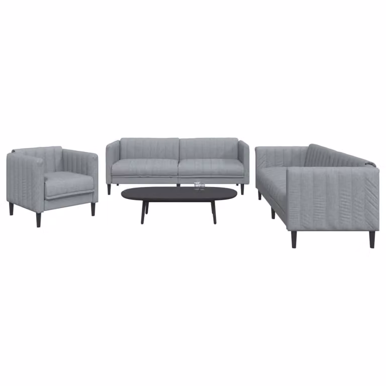 Set di divani 3 pezzi vidaXL in tessuto grigio con struttura in legno e cuscini inclusi