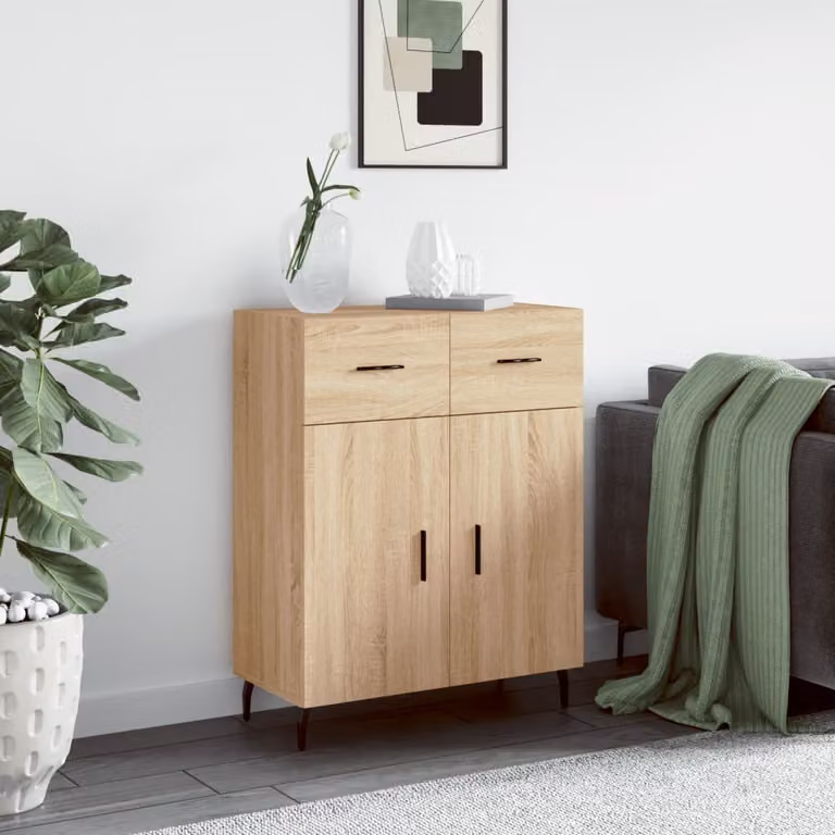 Credenza moderna vidaXL in rovere Sonoma e legno multistrato, colore marrone, L: 69,5 cm, P: 34 cm, H: 90 cm