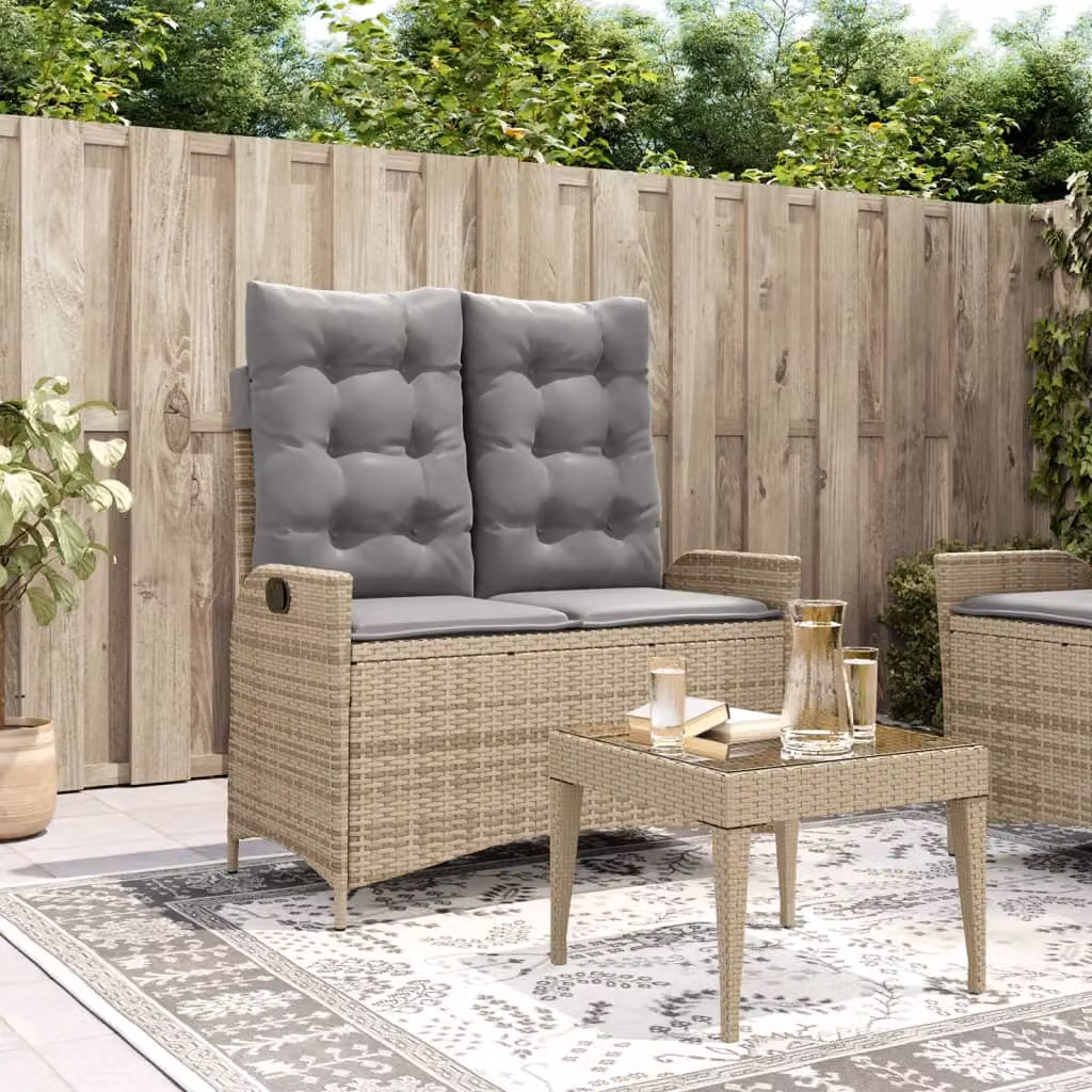 Panca Reclinabile da Giardino vidaXL con Cuscini in Polyrattan e Metallo, Colore Beige e Grigio