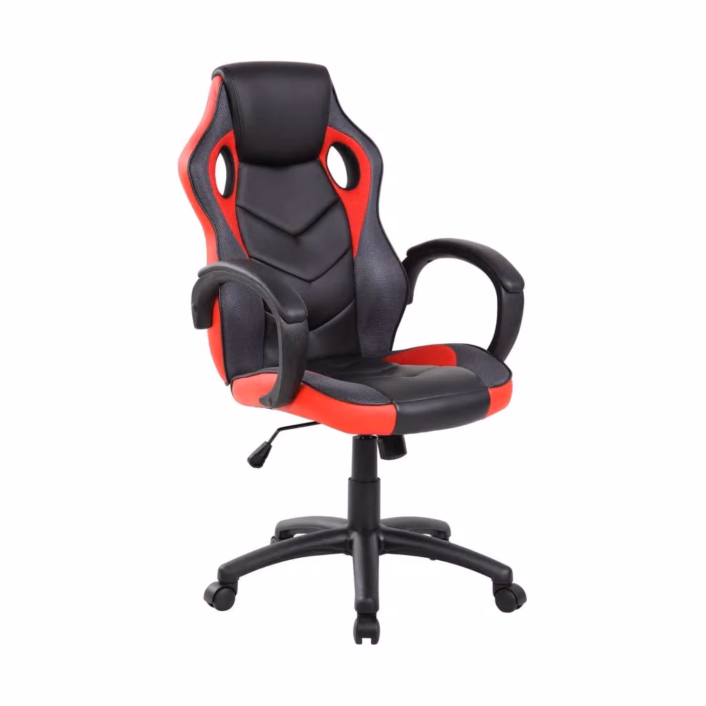 Sedia da gaming Urbana DMORA per adulti, poltrona da scrivania con braccioli e ruote, Nero e Rosso, L: 66 cm, P: 61 cm, H: 104/114 cm – 2
