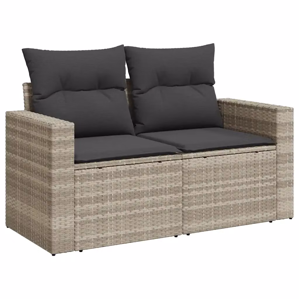 Divano da giardino a 2 posti Design Mania in polyrattan grigio con cuscini rimovibili L: 131 cm, P: 69 cm, H: 62 cm – 2