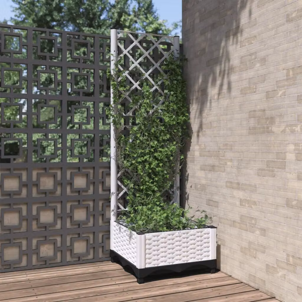 Fioriera da giardino con graticcio vidaXL in plastica bianca, L/P/H: 40 x 40 x 121,5 cm