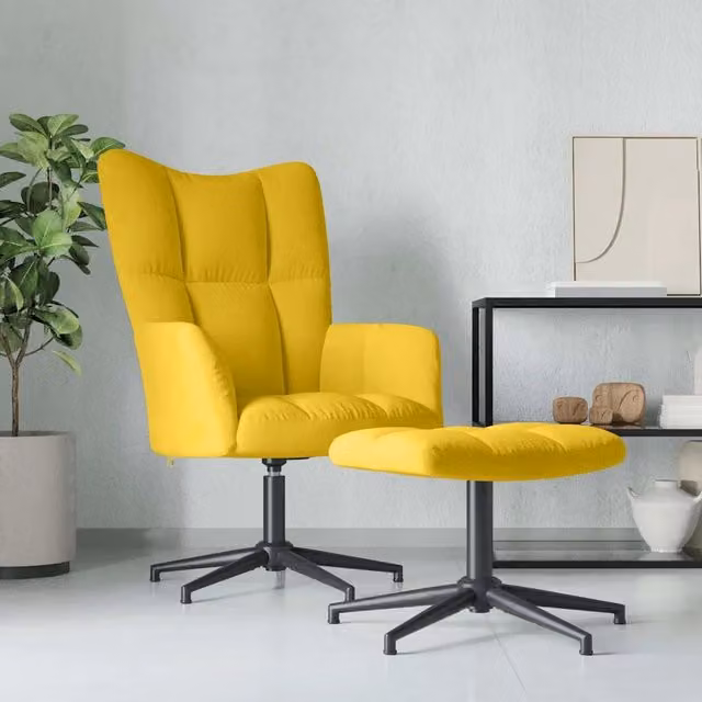 Poltrona Relax con Poggiapiedi vidaXL in Velluto Giallo con Struttura in Metallo e Sedia Girevole 360 Gradi