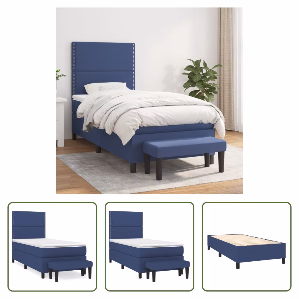 The Living Store Letto a molle con materasso blu 90x190 cm in tessuto