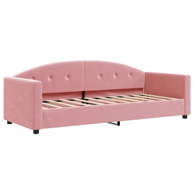 Letto singolo da giorno in velluto rosa con braccioli per adulti L: 90 cm, P: 200 cm, H: 75 cm – 1