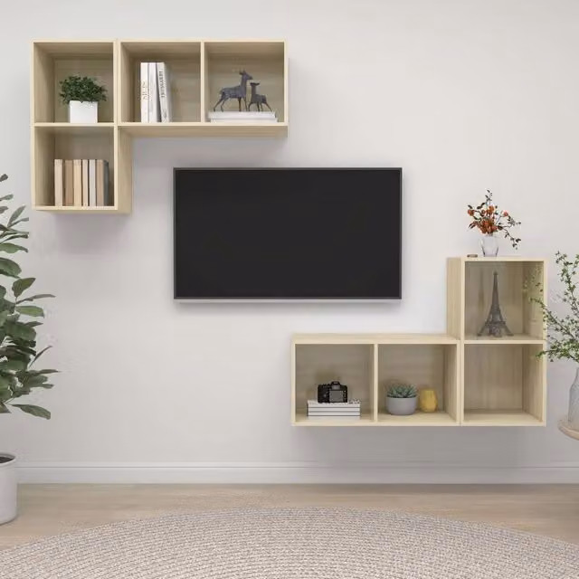 Mobile TV a parete vidaXL in legno Rovere Sonoma, moderno, marrone e beige – 1