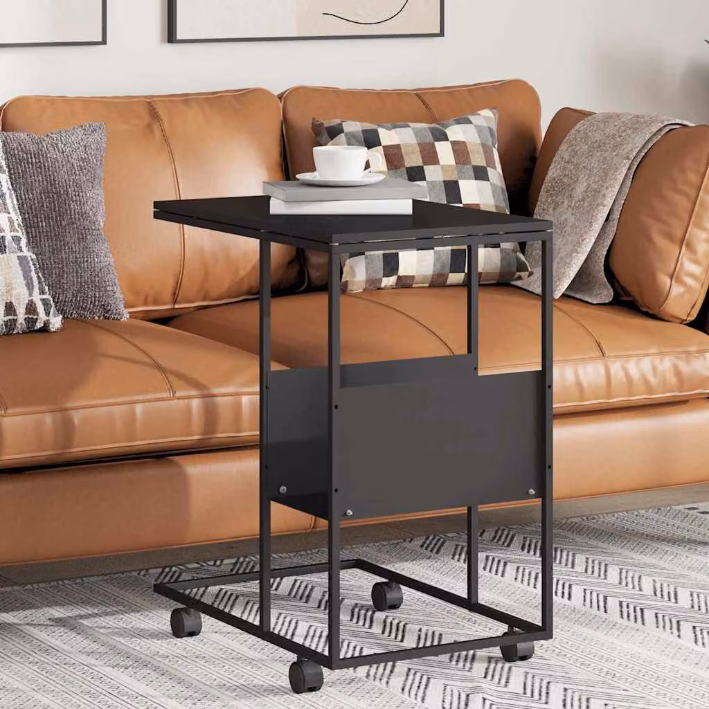 vidaXL Tavolino con Ruote Nero in Legno e Metallo L/P/H: 55 x 36 x 63,5 cm