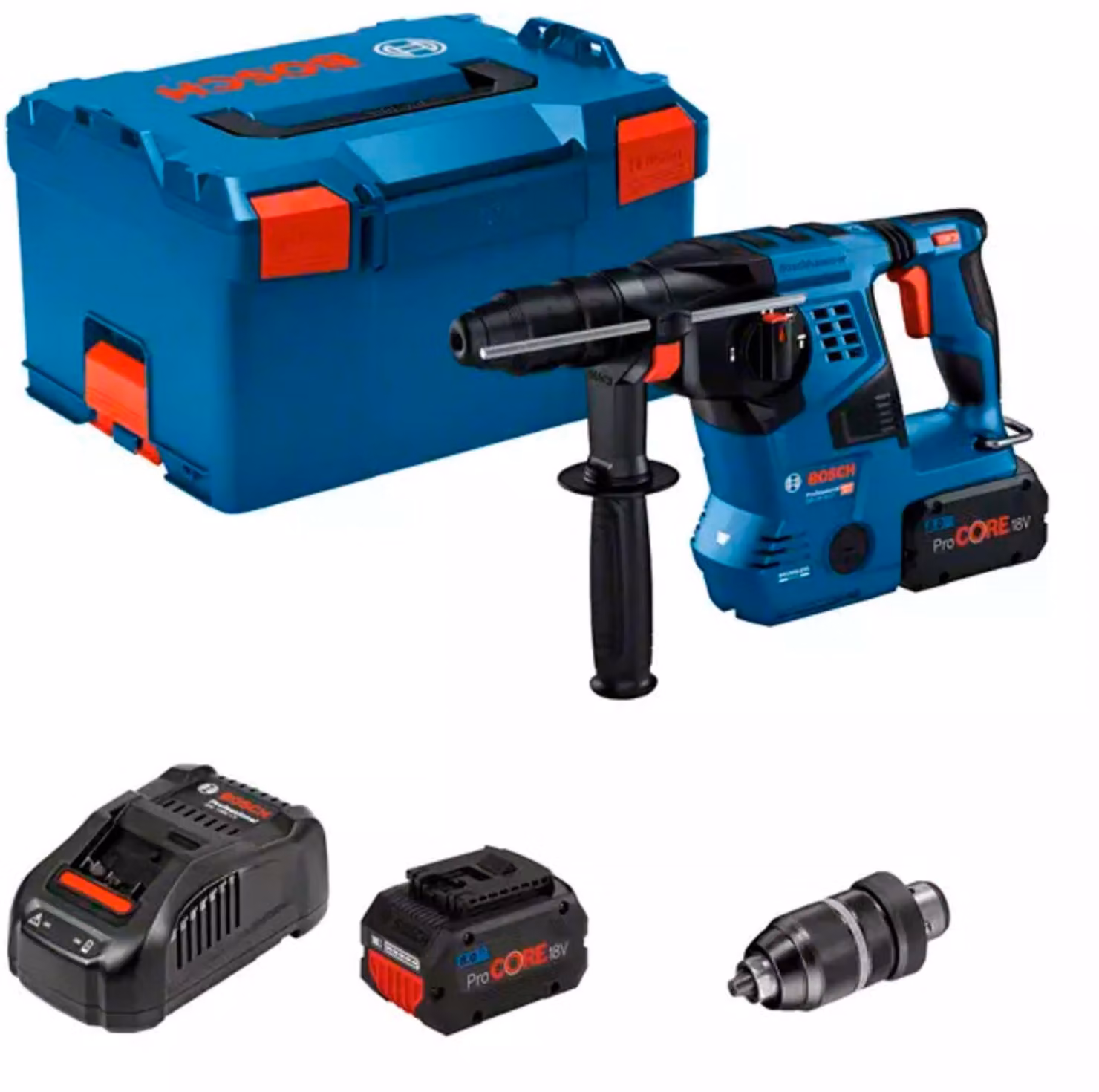 Martello rotante a batteria con SDS più GBH 18V-28 CF, 2 batterie ProCORE18V 8,0Ah in L-BOXX