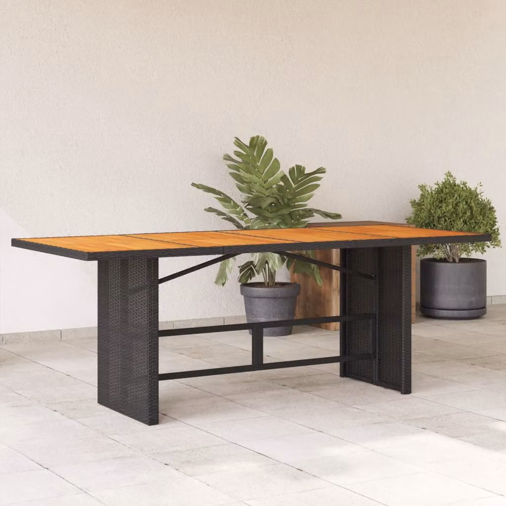 vidaXL Tavolo da giardino rettangolare in polyrattan e legno di acacia nero L: 190 cm, P: 80 cm, H: 74 cm