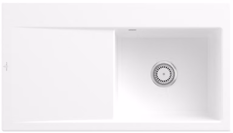 Lavello Villeroy&Boch con sgocciolatoio a sinistra, Subway Style 50 Stone White 90x51cm, Vetroceramica, funzionamento manuale
