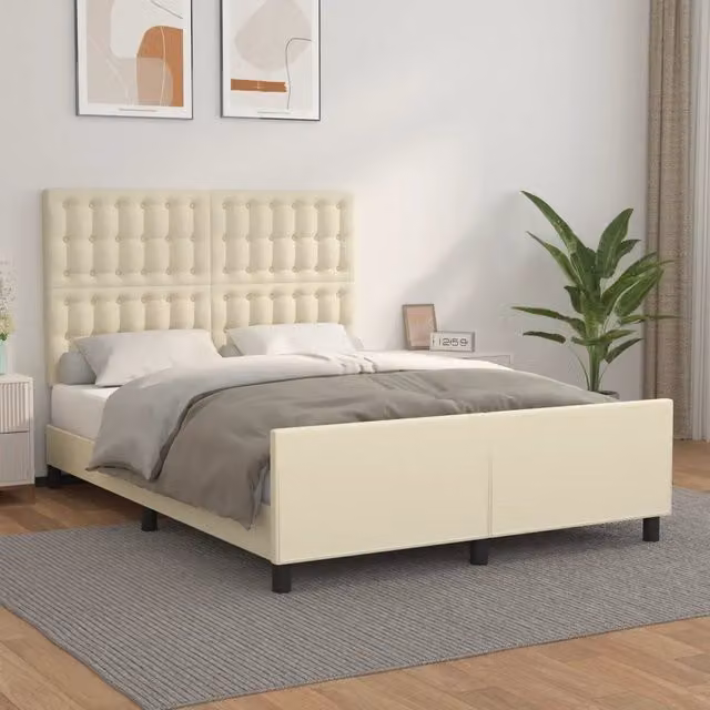 Letto con testiera vidaXL in similpelle beige L/P/H: 140 x 190 cm – 1
