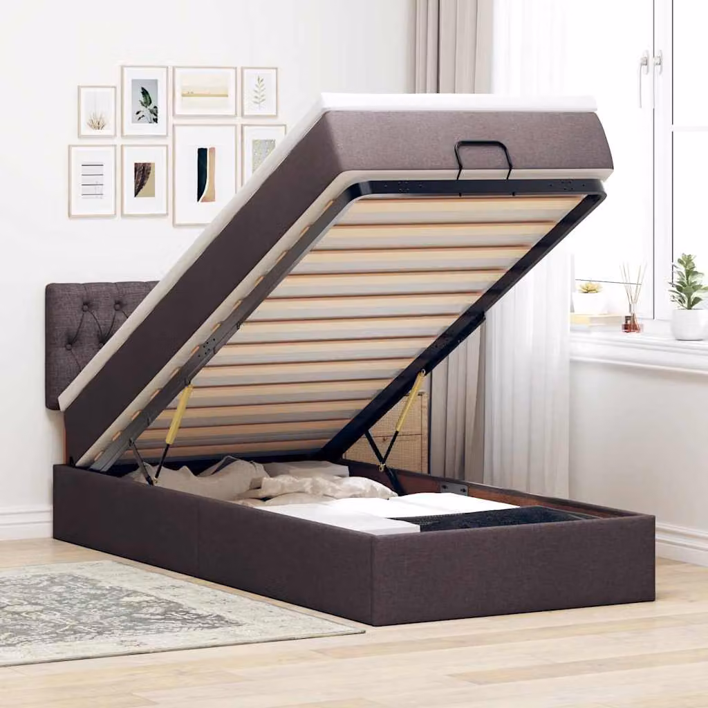 vidaXL Struttura Letto con Materasso e Contenitore a Sollevamento in Tessuto L/P/H: 190 x 90 x 88 cm – 1